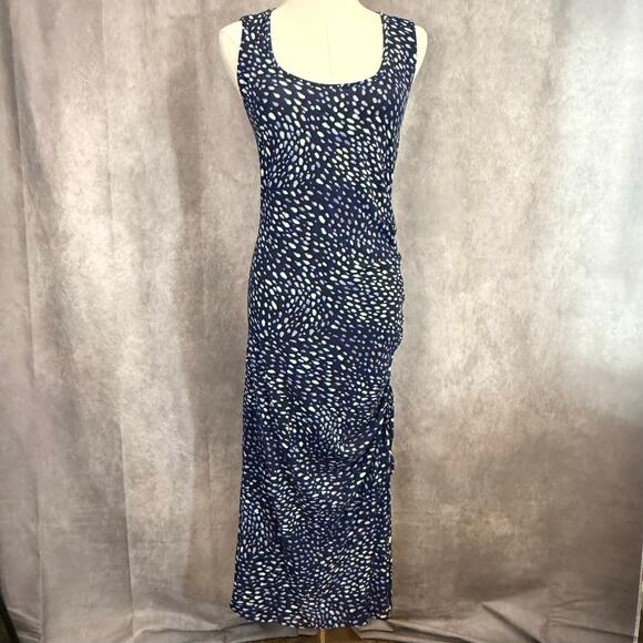 Torrid Super Soft Knits Maxi Scrunch Dress Size 1 (14/16) Navy Blue white Print - Picture 2 of 11